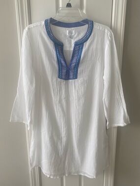 Sigrid Olsen Embroidered Cotton Tunic Top Swim Cover up Dress Size L